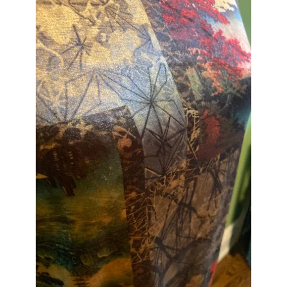 Women's Velvet Long Sleeve Dress L Brown Orange Abstract Print - Picture 3 of 8